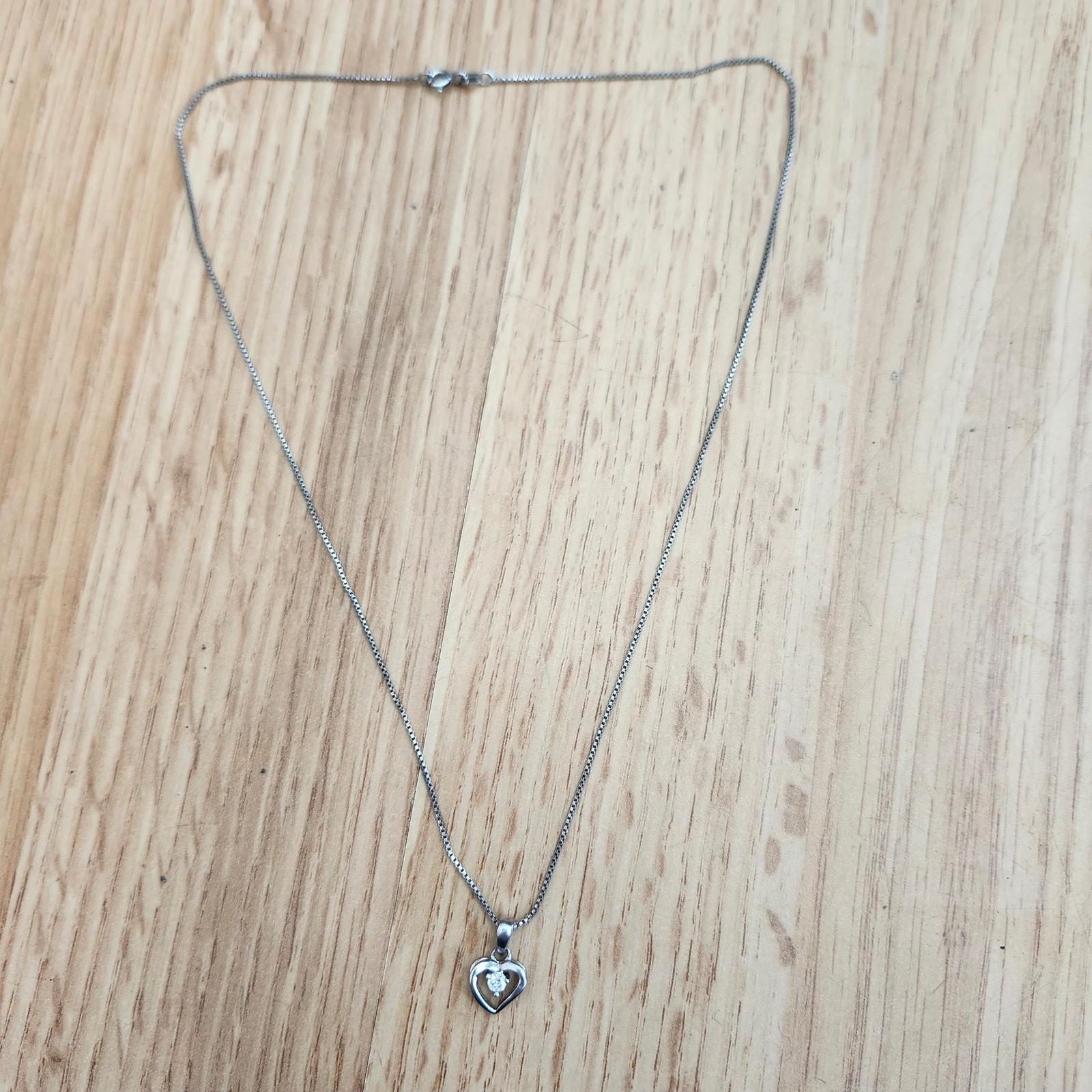 Han 925 Sterling Silver Cz Open Heart Pendant Necklace Italy Box Chain 18in